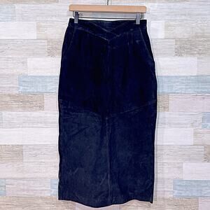 Jacqueline Ferrar 100% Suede Leather Pencil Skirt Black Vintage 90s Womens 12